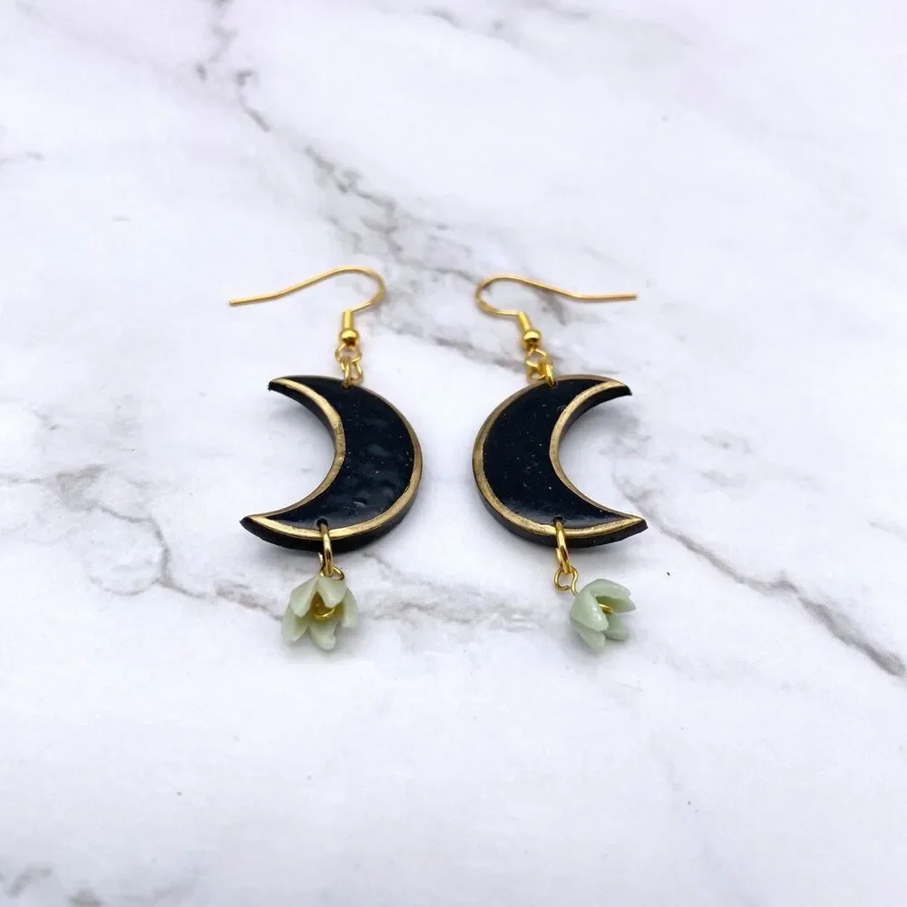 Black Moon Lily of the Valley Dangle Earrings